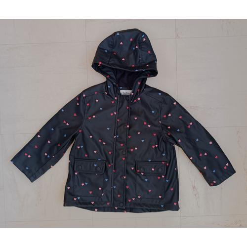 Coupe Vent Impermeable Bleu Marine A Capuche. Coeurs Multicolore. La Redoute. Taille 3 Ans