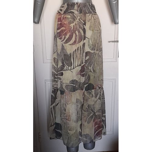 Jupe Motifs Plantes Exotiques Vertes 100 % Polyester Femme Taille 38