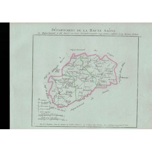 Carte Du Departement De La Haute Saone Colorisée Issu De L'atlas De La Republique Francaise Servant A L'intelligence De La Nouvelle Division De La France Par Chanlaire Et Herbin An X -1802