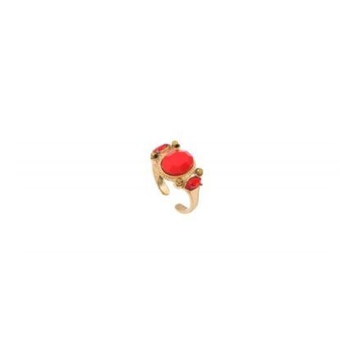 Satellite - Bague Ajustable Féminine Hématite Dorée Et Cristal I Rouge - Rouge