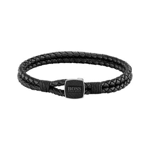 Boss - Bracelet Cordon Homme Seal Argenté, Noir 1580047-Par - Gris