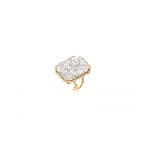 Satellite - Bague Ajustable Cabochon Taille Émeraude - Blanc - Blanc
