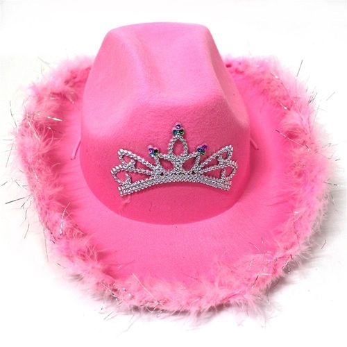 Chapeaux De Cowboy Western Rose À La Mode, Accessoires De Costume À Paillettes, Bord Plume, Fête, Casquette De Cowboy Pour Adulte