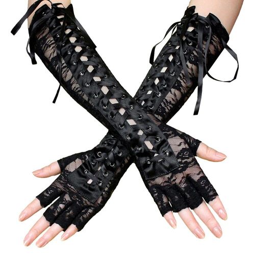 Gants Longs Gothiques Pour Femmes, 1 Paire, Sans Doigts, Noirs, Punk, Hip Hop, Mitaines, Clubwear, Danse, Cosplay, Costumes De Fête, Gants De Mariée