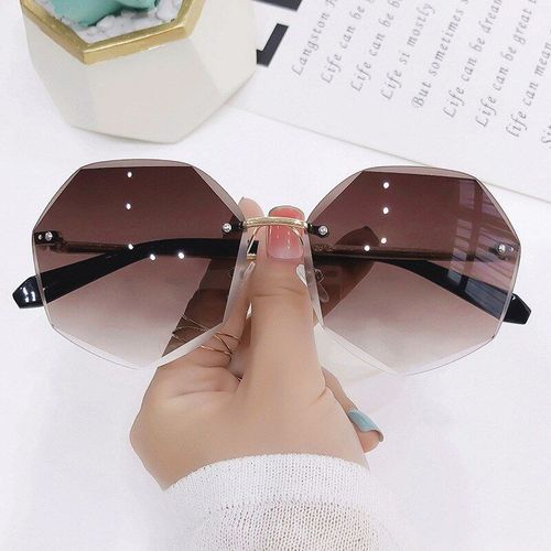 Lunettes De Soleil À Bords Découpés En Diamant Pour Femmes, Lunettes De Soleil Polygone En Métal Européen Et Américain Sans Bords, Protection Solaire Pour L'extérieur, Cyclisme