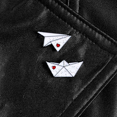 Broches En Papier Origam Pour Bateau En Papier, En Métal Émaillé, Minimaliste, Paillettes, C¿Ur, Bijoux, Accessoires, Badges