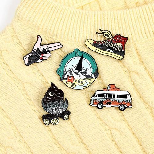 Sac À Dos En Bois De Chauffage Pour Voyage, Ensemble De Voyage, Aventure En Plein Air, Broche En Émail, Bus De Montagne, Chaussures De Geste, Badges, Bijoux, Cadeaux Pour Les Voyageurs