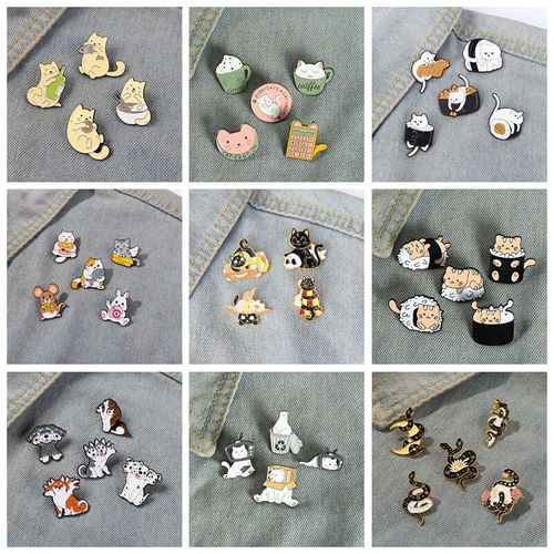 Broche Animal De Dessin Animé, Noir Et Blanc, Couple, Chat, Os De Poisson, Émail, Vêtements, Col, Épingle À Revers, Badges Amusants En Métal, Bijoux Pour Amoureux