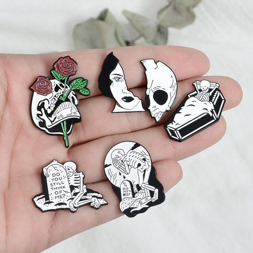 Broches De Couple, Squelette, Amour, Badges Gothiques Blancs Et Noirs, Broches Pour Hommes Et Femmes Amoureux
