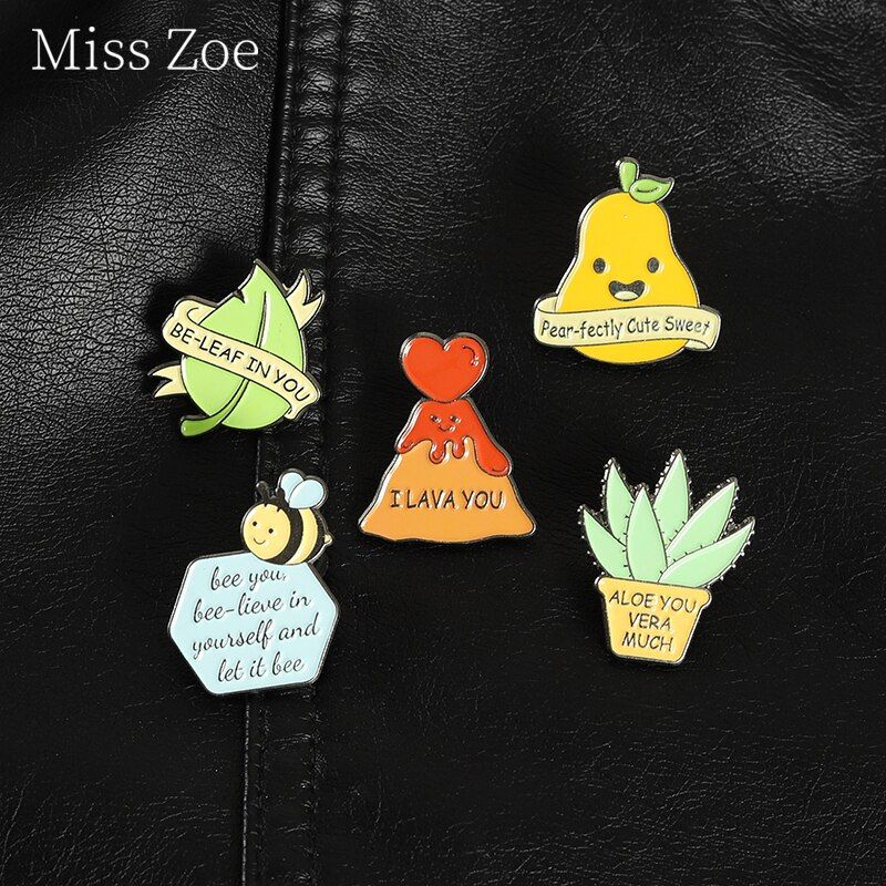 Broches En Émail Pour Femmes, Plante Amusante, Fruits, Badges Mignons Et Doux, Poire De Lave, Feuille D'aloès, Abeille, Bijoux Unisexe, Vente En Gros