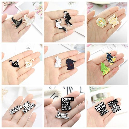 Ensemble De Broches Gothiques En Émail, 2 Pièces, Étoile De Danse, Lune, Sorcière, Personnalisé, Noir Et Blanc, Punk, Anime, Badge, Bijoux, Cadeaux
