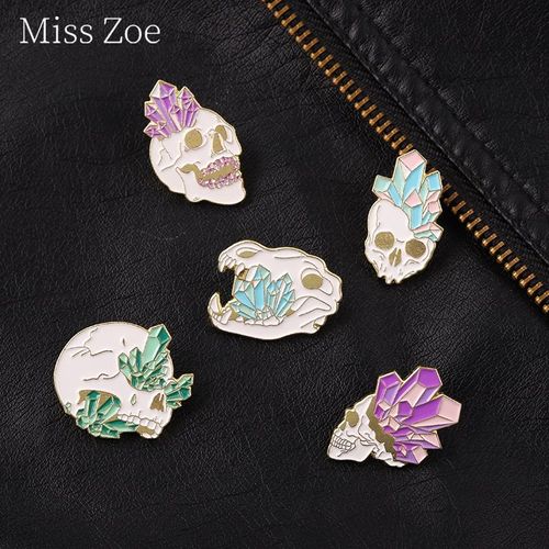 Broches En Émail De Style Hip Hop, Style Gothique, Cristal Coloré, Crâne D'horreur, Badge En Denim, Accessoires Bijoux Cadeaux Pour Femmes