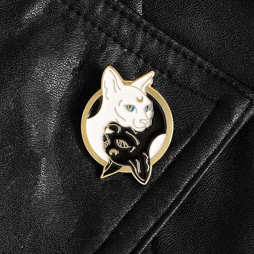 Broche De Chat Sphinx En Noir Et Blanc, Badge De Personnalité, Accessoires De Vêtements, Chapeau, Bijoux, Cadeau Pour Ami