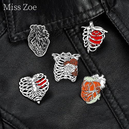 Broches En Émail Pour Femmes Et Hommes, Cage Côtelée, Broches Avec Badges D'anatomie Humaine, Rose, C¿Ur Sanglant, Broches Pour Femmes, Hommes, Couple, Punk, Bijoux, Vente En Gros