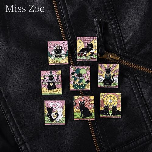 Cartes De Tarot En Émail Pour Couple De Chatons Romantiques, Accessoires Gothiques, Étoile Et Lune, Chat, Broche Décorative, Broche Souvenir Pour Étudiant