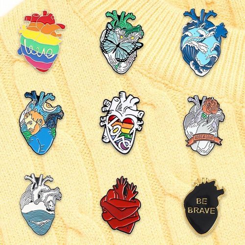Broche Arc-En-Ciel En Forme De C¿Ur Pour Étudiants En Médecine Et Anatomie, En Émail, Papillon, Rose, Badge, Bijoux, Cadeau D'anniversaire