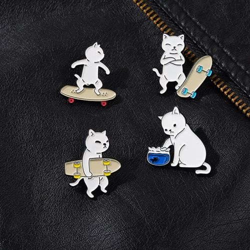 Sac À Broches Chat Noir Et Blanc Pour Skateboard, Décoration De Sac, Badge En Métal Pour Étudiants Amoureux Du Sport, Épingle De Décoration De Médaille