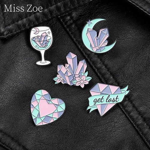 Broche En Alliage De Métal Pour Femmes, Rose, Violet, Diamant, Cristal, Émail, Gobelet, Croissant De C¿Ur, Badge Multidimensionnel