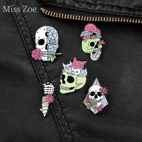 Broche En Émail Crâne De Rose, Épingle En Forme De Champignon, Personnalisé, Épingle À Revers Pour Chemise, Punk, Gothique, Chat, Bijoux, Cadeau Pour Amis