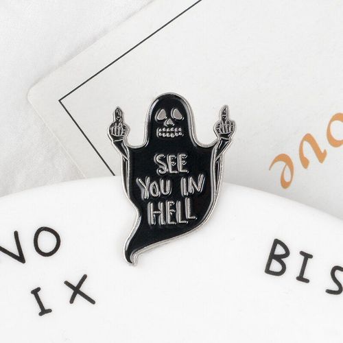 Broches Fantôme Squelette Du Doigt Du Milieu Pinback, Badge Sac À Dos Chapeau Vestes En Cuir, Bijoux Punk Foncé Hommes Garçons Broches Unisexes