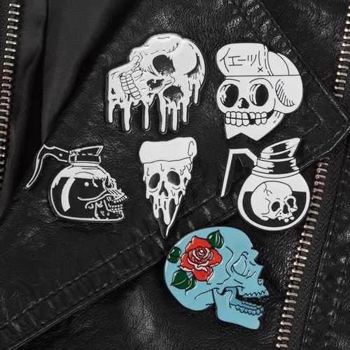 Broches Punk Squelette Crâne, Épingles À Revers Foncé, Sac À Dos, Chapeau Vestes En Cuir, Accessoire À La Mode Pour Hommes Unisexe