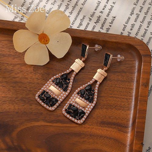 Boucles D'oreilles En Cristal Zircon Pour Filles, Bijoux En Verre De Champagne, Bouteille De Soda, Goutte D'eau, Créatif