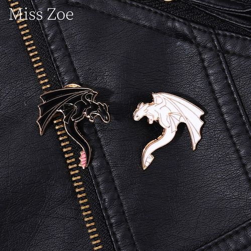 Broche De Ptérosaure En Émail Noir Et Blanc, Badge De Revers En Métal Avec Ailes De Dragon, Pour Broches Décoratives, Bijoux, Vente Directe
