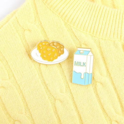 Broches À Revers Pour Femme, Épingle À Revers, Pour Biscuits Au Lait, Pizza, Bleu, Bouteille De Lait, Badges Kawaii, Vente En Gros