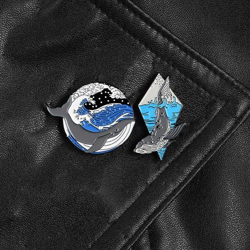 Épingles En Émail Gris Océan Baleine Bleue Vague Ravissante, Badge Col Broche Revers Vêtements Sac À Dos, Bijoux Accessoires Cadeaux