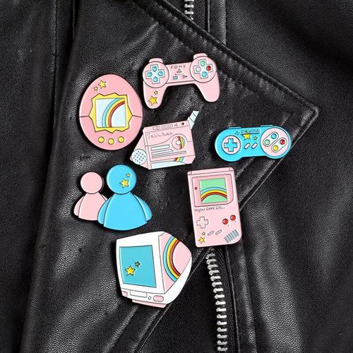 Broche De Machine De Jeu En Émail Rose Bleu, Badges De Personnages, Broches, Revers, Vestes, Vêtements, Sac À Dos, Bijoux, Cadeau Pour Les Amateurs De Jeux