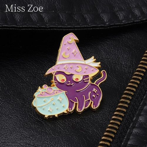 Broches Personnalisées En Émail Pour La Poitrine D'un Chat, Bijoux, Broches D'animaux, Violet, Dessin Animé, Badge Gothique En Métal, Cadeaux, Vente En Gros