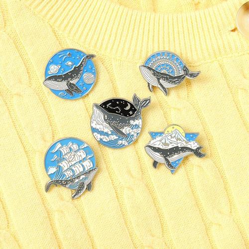 Broches En Émail, Étoile, Lune, Montagne, Animal, Baleine, Vague De Mer, Voile, Aventure, Badge De Revers, Sac À Explorer, Bijoux Cadeau