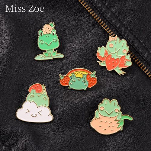 Broches À Motif De Dessin Animé Grenouille Fraise, Souvenirs D'enfance, En Émail, Badge En Métal, Bijoux Cadeau Pour Enfant, Vente En Gros