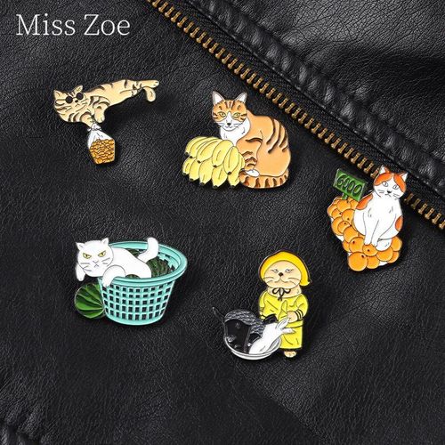 Broches Personnalisées En Émail Pour Chat, Vente De Fruits, Pastèque, Orange, Banane, Poisson, Badge De Chemise À Revers, Dessin Animé, Bijoux Cadeau Pour Enfant