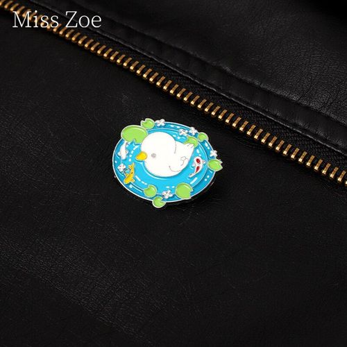 Broche De Cercle De Natation Bleu Pour Femme, Canard De Dessin Animé, En Émail, Kawaii, Pour Sac À Vêtements, Décoration De Badges, Bijoux