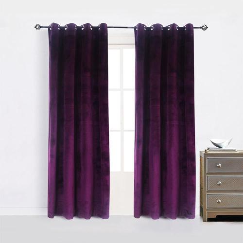 Haut À Crochets Violet L100cm X L130cm Rideaux Occultants Modernes En Velours Solide, Pour Chambre À Coucher, Salon , Stores, Rideaux Finis, Fenêtre