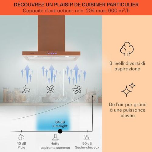 Hotte aspirante murale - Klarstein Limelight 60cm 600 m³/h classe A++ - Cuivre