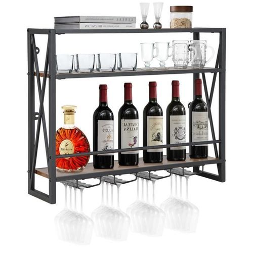 Costway Casier À Vin Mural Industriel À 3 Niveaux Avec Porte-Gobelet En Métal, Étagère De Rangement Pour Cuisine Bar Salle À Manger
