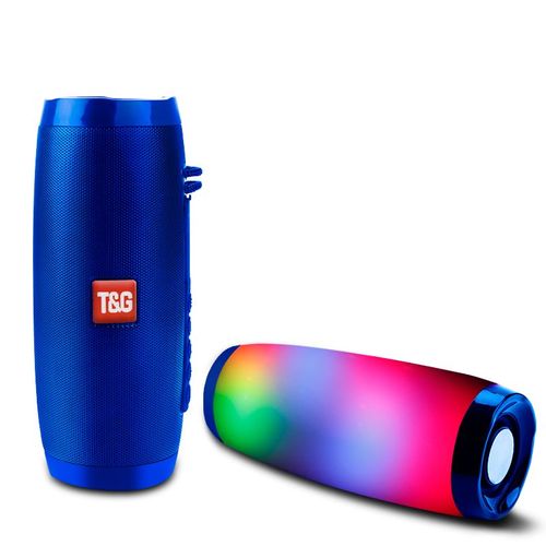 bleu Haut-parleur lumineux clignotant TG157 LED, Portable avec corde, pour l'extérieur, en tissu, 1200 mAh, caisson de basses étanche, Radio FM
