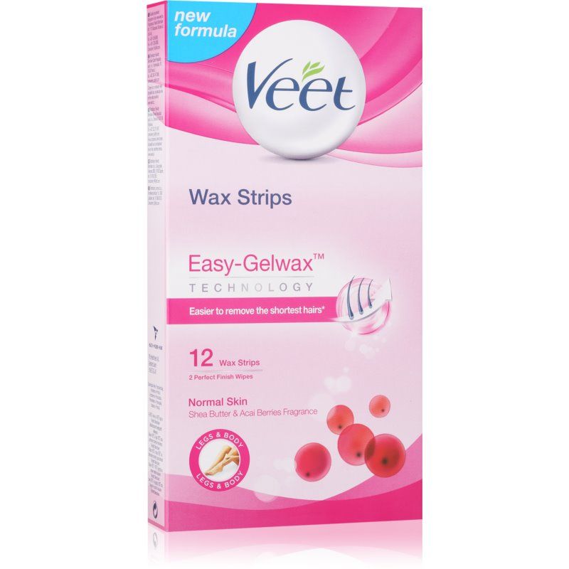 Veet Wax Strips Bandes De Cire Pour Épilation Au Beurre De Karité Et Arôme De Baies 12 Pcs 