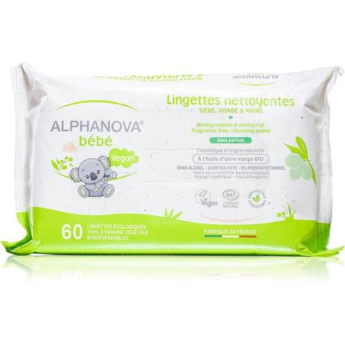 Alphanova Baby Bio Lingettes Nettoyantes Extra-Douces Sans Parfum Pour Bébé 60 Pcs 