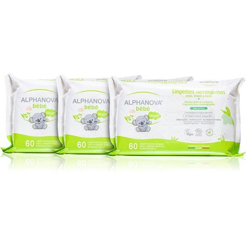 Alphanova Baby Bio Lingettes Nettoyantes Extra-Douces Pour Bébé 3x60 Pcs 