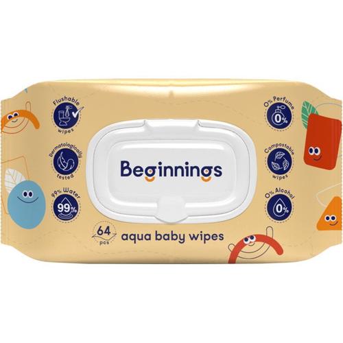 Beginnings Aqua Baby Wipes Lingettes Pour Enfant 64 Pcs 