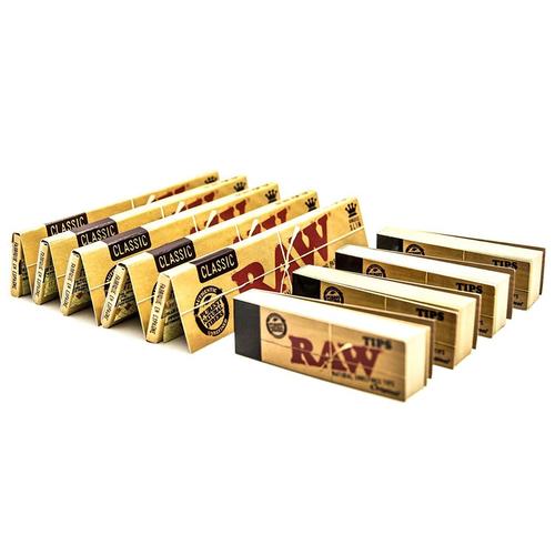 5 Carnets De 32 Feuilles À Rouler Raw Slim Classic De Grande Taille Avec 4 Carnets De 50 Filtres Carton Papier À Rouler Raw Non Blanchi