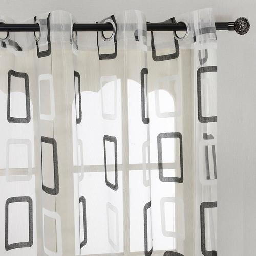 Noir L200cmxh250cm 2 Passe-Câbles Rideaux Transparents À Géométrie Bloc, Pour Salon, Chambre À Coucher, Cuisine, Tulle Pour Fenêtres, Décoration De Bloc Géométrique