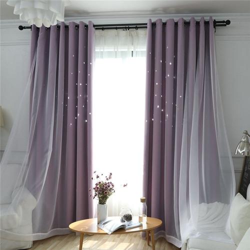 Tringle Violette L132 X H213 Cm Rideaux Occultants En Tissu Polyester Pour Fenêtre D'enfants, Étoile Creuse, Rideaux De Cuisine Créatifs Pour Salon,