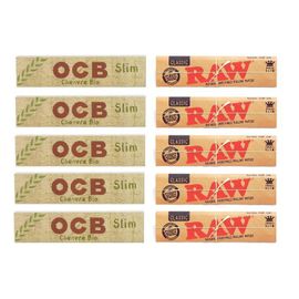 Lot De 10 Carnets De 32 Feuilles À Rouler Slim, 5 Ocb Chanvre Bio &amp 5 Raw Slim Classic.