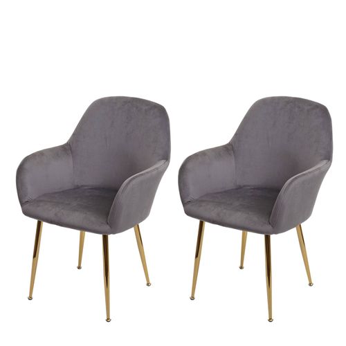 Lot De 2 Chaises De Salle À Manger Hwc-F18, Chaise De Cuisine, Design Rétro   Velours Gris, Pieds Dorés