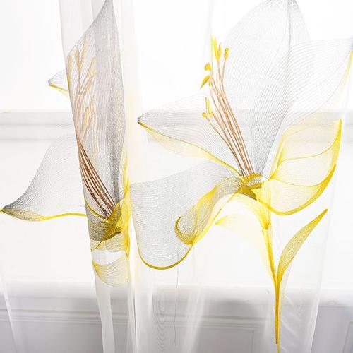 Tulle 1 Pc W270 X H260cm Multi Fonction Rideaux Occultants En Satin De Luxe, Draperie En Tulle Brodé De Fleurs De Lys, Pour Chambre À Coucher Ou Salon, Traitement Pour Fenêtre Anti Lumière