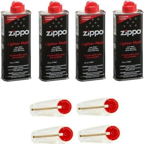 Lot De 4 Recharges D'essence Original Zippo + 4 Pierres à Briquet